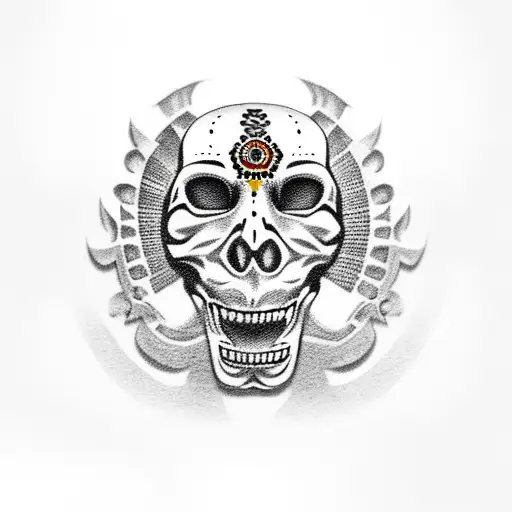Aztec skull with jaguar tattoo design idea