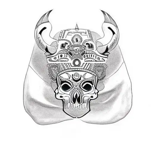 Aztec skull with jaguar tattoo design idea