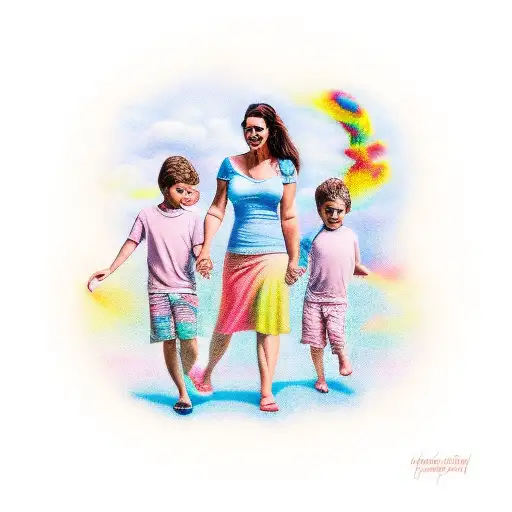 Mom with three kids tattoo design idea