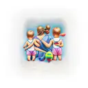 Mom with three kids tattoo design idea