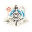 lighthouse, anchor, compass tattoo design idea