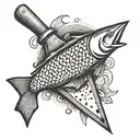 A bricklayer's trowel morphing into a fishing hook tattoo design idea