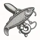 A bricklayer's trowel morphing into a fishing hook tattoo design idea