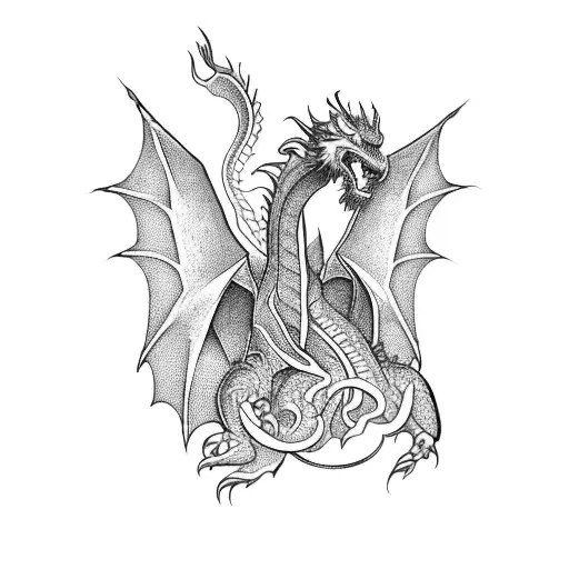 An intricate hand tattoo featuring a dragon intertwined with Egyptian hieroglyphics tattoo design idea