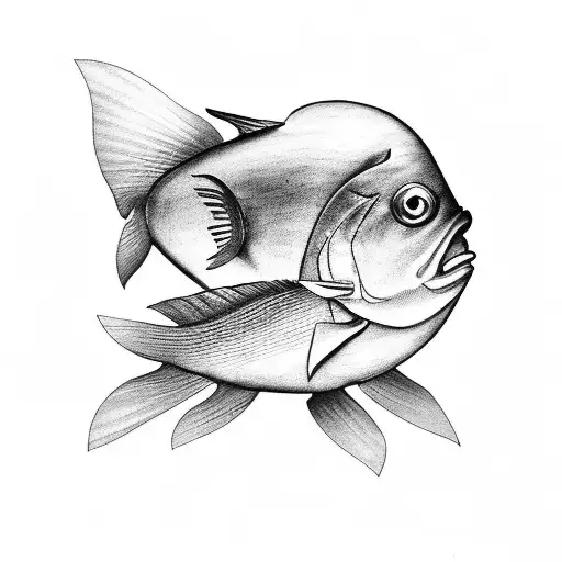 A black-grey tattoo of a carpenter's hands holding a beautifully carved wooden fish tattoo design idea