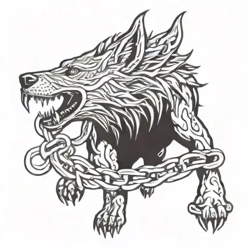 fenrir viking norse wolf in chains tattoo design idea