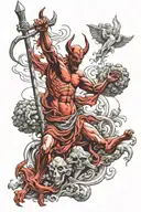 devil knocking god down from heaven with god cross tattoo design idea