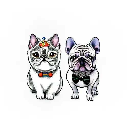 small dark bulldog and the fat white cat tattoo design idea