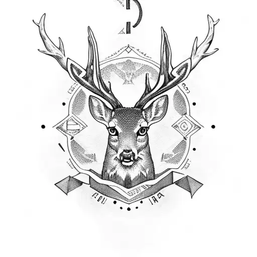 Roe deer and crossed out letter A tattoo design idea