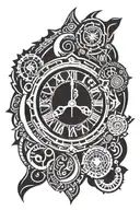 timepiece surrounded tattoo design idea