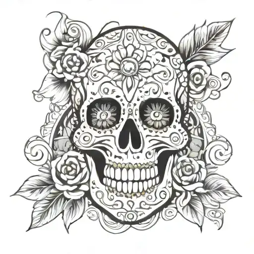 A water-themed tattoo featuring a sugar skull design, with elements of manifestation spirituality woven into the artwork tattoo design idea