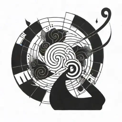 A unique combination of the cancer zodiac symbol and Fibonacci sequence, with a focus on music symbolism and spiritual elements tattoo design idea