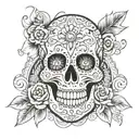 A water-themed tattoo featuring a sugar skull design, with elements of manifestation spirituality woven into the artwork tattoo design idea