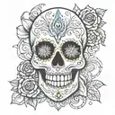 A water-themed tattoo featuring a sugar skull design, with elements of manifestation spirituality woven into the artwork tattoo design idea