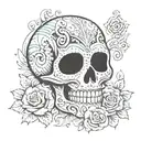 A water-themed tattoo featuring a sugar skull design, with elements of manifestation spirituality woven into the artwork tattoo design idea
