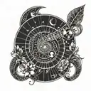 A unique combination of the cancer zodiac symbol and Fibonacci sequence, with a focus on music symbolism and spiritual elements tattoo design idea