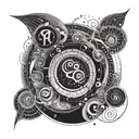 A unique combination of the cancer zodiac symbol and Fibonacci sequence, with a focus on music symbolism and spiritual elements tattoo design idea