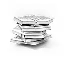 A stack of open books with silence symbolizing tranquility tattoo design idea