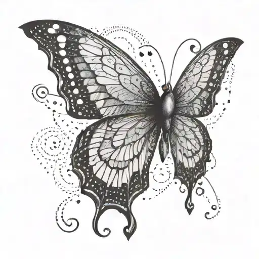Psychedelic butterfly wings morphing into geometric patterns tattoo design idea