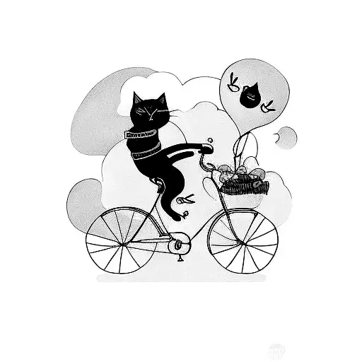 Black cat on bicycle tattoo design idea