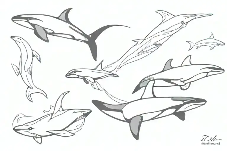 3 orca dorsal fins in the water tattoo design idea