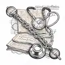 A traditional tattoo of a stethoscope wrapped around a book with BTS lyrics written in the background tattoo design idea