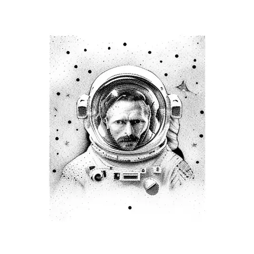 astronauta desintegrándose con la noche estrellada de Van Gogh en su mano  tattoo design idea