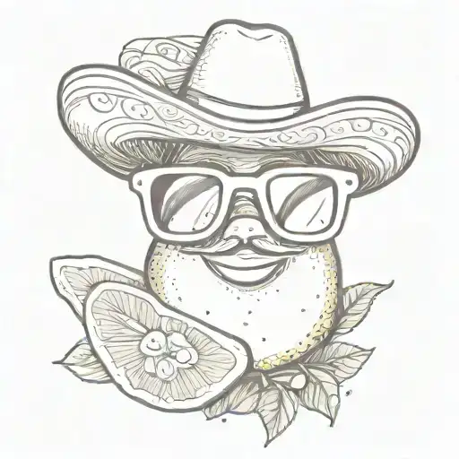 A Lemon Fruit Wearing Square Sunglasses And A Sombrero De Charra tattoo design idea