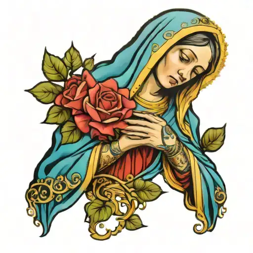crying Virgin Mary with filigree   tattoo design idea