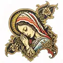 crying Virgin Mary with filigree   tattoo design idea