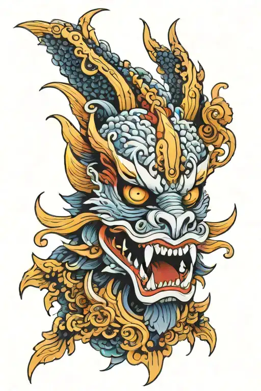 Garuda head with focus on eyes and teeth claws tattoo design idea