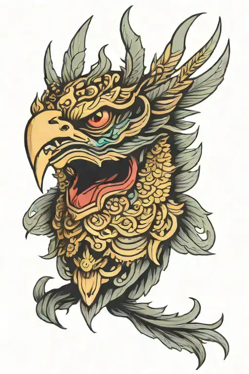 Garuda head with focus on eyes and teeth claws tattoo design idea