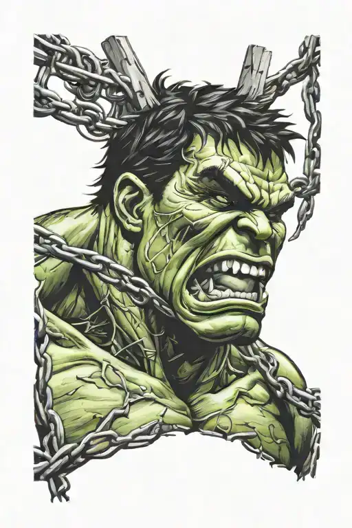Hulk pulls barbed wire through his head tattoo design idea
