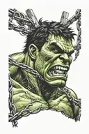 Hulk pulls barbed wire through his head tattoo design idea
