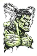 Hulk pulls barbed wire through his head tattoo design idea