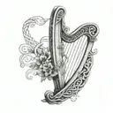 A tattoo featuring a Celtic harp with Italian and Portuguese patterns weaving through the strings tattoo design idea