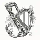 A tattoo featuring a Celtic harp with Italian and Portuguese patterns weaving through the strings tattoo design idea