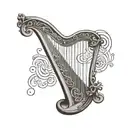 A tattoo featuring a Celtic harp with Italian and Portuguese patterns weaving through the strings tattoo design idea