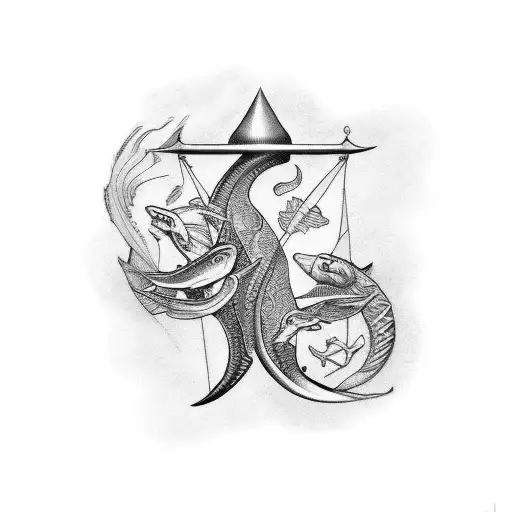 libra and pisces combined tattoo tattoo design idea