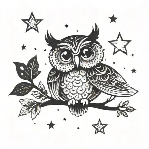 An cute owl illed with infinite stars tattoo design idea