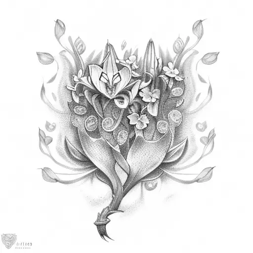chest tattoo lilies and foxglove tattoo design idea