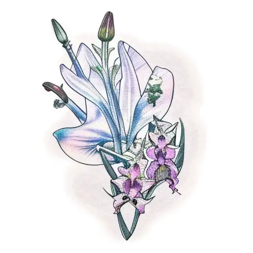 chest tattoo lilies and foxglove tattoo design idea