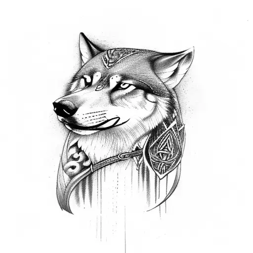 Design of a Viking-era tattoo of a wolf with an owl tattoo design idea