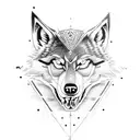 Aggressive wolf with a skull and Native American feathers tattoo design idea