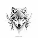 Aggressive wolf with a skull and Native American feathers tattoo design idea