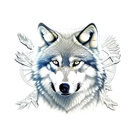 Two adult wolves three pups  tattoo design idea