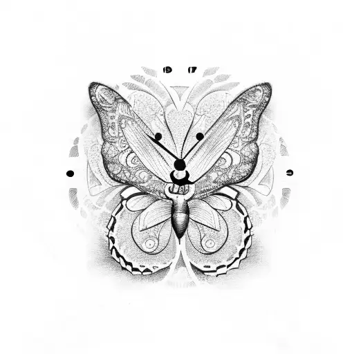 Butterfly clock tattoo design idea