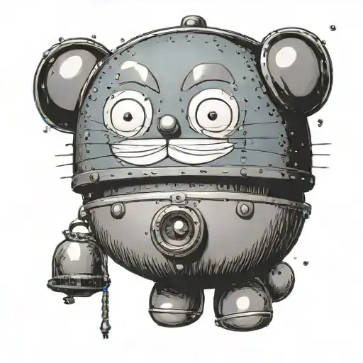 Imagine a simple, yet detailed depiction of Doraemon's iconic bell. The bell should be round, with a shiny metallic surf tattoo design idea