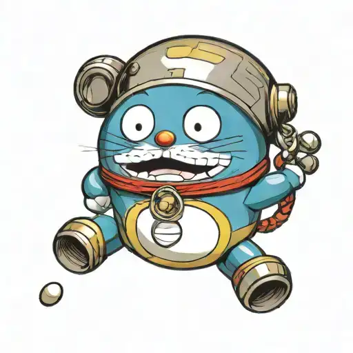 Imagine a simple, yet detailed depiction of Doraemon's iconic bell. The bell should be round, with a shiny metallic surf tattoo design idea