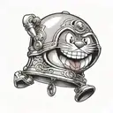 Imagine a simple, yet detailed depiction of Doraemon's iconic bell. The bell should be round, with a shiny metallic surf tattoo design idea